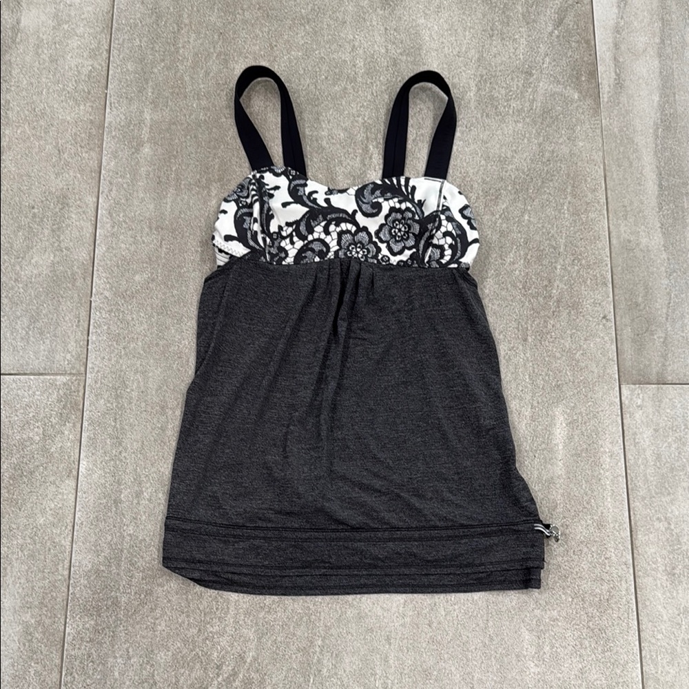 Lululemon Run: Back On Track Tank; Black/Laceoflage Polar Cream Black